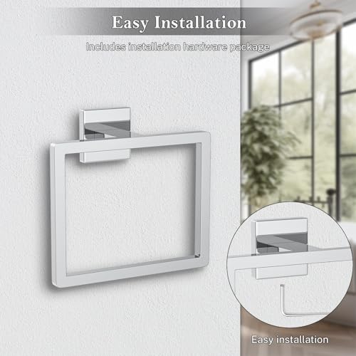 Polished Chrome Towel Ring Square Hand Towel Holder Towel Hanger Bathroom Hardware Accessories Stainless Steel Wall-Mounted Towel Rack - color: Polished Chrome, size: 1 Pc