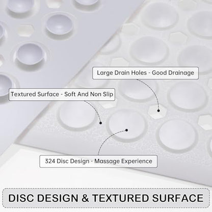 Non-Slip Bathtub and Shower Mats, Power Grip Bath Mat 35 x 16.3 Inch with Suction Cups and Drain Holes for Tub Bathroom Floor Safety, Machine Washable Soft Bathmat, White - color: White