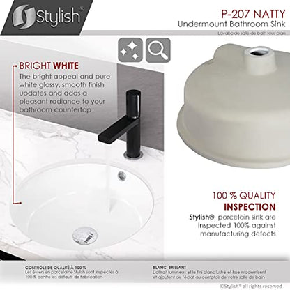 Stylish Round Bathroom Sink 16 x 16 Inch Ceramic Porcelain Undermount Bathroom Sinks Enamel Glaze Finish Smooth and Stain Resistant White Surface with Chrome and Matte Black Overflow, P-207 - style: 16"x16" Chrome & Matte Black Overflows