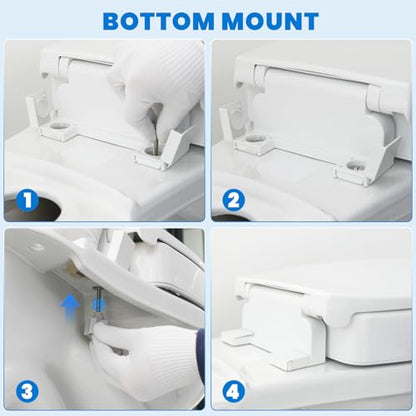 Raised Toilet Seat with Bidet for Seniors, 3" Height, Heavy Duty Slow Close Elevated Toilet Seat with Never Loosen Hinges, Fits Most Elongated Toilets, No Electric Cold Water Only (White 18.5")