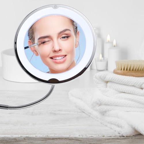 Rotating 360° LED Magnifying Makeup Mirror with 10x Suction Cup Vanity Mirror for Bathroom and Travel