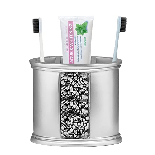 Zahari Home Sinatra Bath Tooth Brush Holder Modern Tooth Brush and Toothpaste Holder, Silver - color: Silver, size: 4.25" x 3" x 3" Tooth Brush Holder