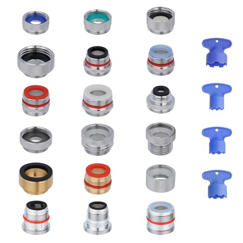 Hibbent 18 Pieces Faucet Adapter Kit, Brass Aerator Adapter Set for Faucet Tap with Removable Aerator to Connect Garden Hose, Adapter for Faucet Sink - Male/Female, Chrome - style: Faucet Adapter with Aerator Removal Wrench Tools