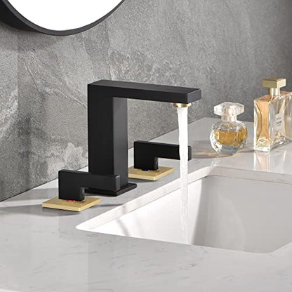 sumerain Widespread 8 inch Bathroom Faucet, Black Bathroom Sink Faucet, 3 Hole Bathroom Faucet - color: Black and Gold
