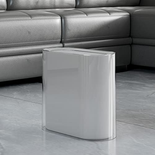 IEEK Small Waste Basket Slim Trash Can 3.2 Gallon/12L Clear and White Garbage Can Rectangle Plastic Wastebaskets Container Bin for Narrow Spaces Office,Bathroom, Bedroom,Kitchen,Living Room,Study - color: Clear and White