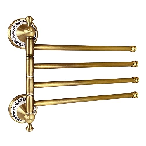 Swivel Towel Rack for Bathroom, Antique Bronze Folding 4 Arms Hand Towel Bars Towel Hanger for Laundry, Wall Mount Storage Space Saving,Porcelain Design - color: Folding Towel Holder