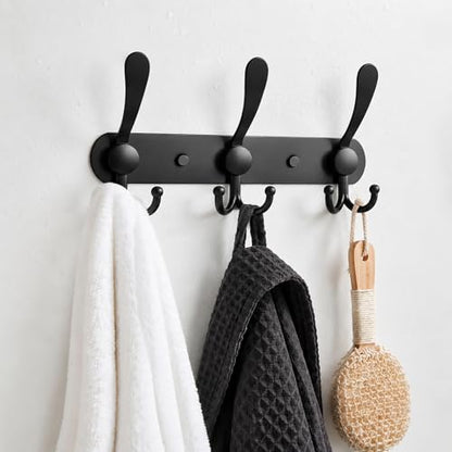 YUNISS Coat Rack Wall Mounted，5 Tri Stainless Steel Coat Hook for Coat Hat Robes Towel in Mudroom Entryway (Black, 2 Pack 3 Hook) - color: Black, size: 2 Pack 3 Hook