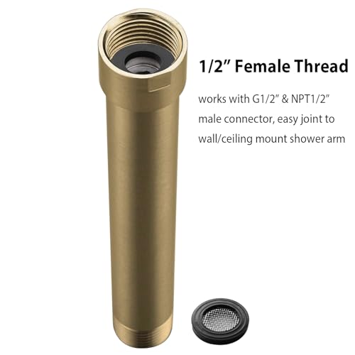 Shower Arm Extender 4 Inch Straight Extension Pipe Arm for Rainfall and Handheld Shower Head, Female to Male NPT 1/2 Inch, Brushed Gold - color: Brushed Gold, style: 4-Inch