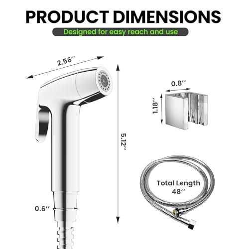 RV Bidet Sprayer, RV Handheld Bidet with Water Hose & RV Fitting, Wall-Mount Toilet Sprayer for Motorhomes, Fifth Wheels, Trailers & Campers Toilet (Chome Sprayer)