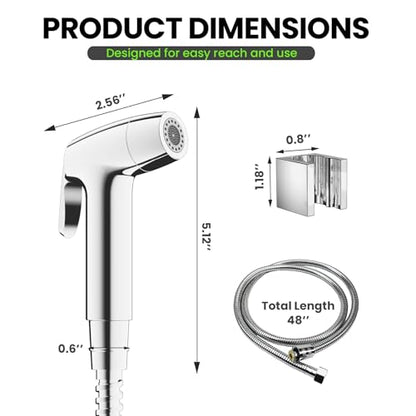 RV Bidet Sprayer, RV Handheld Bidet with Water Hose & RV Fitting, Wall-Mount Toilet Sprayer for Motorhomes, Fifth Wheels, Trailers & Campers Toilet (Chome Sprayer)