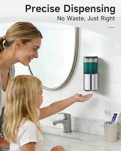 AIKE Automatic Soap Dispenser IPX7 Waterproof 13.5oz Polished Finish | No-Drill and Screws for Mounting,Space Saving,Adjustable 5 Levels Precise Dispense for Bathroom,Easy Refill Wide Opening - color: Polished Stainless Steel