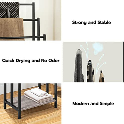 HOOBRO Free Standing Towel Rack, 3 Tier Blanket Rack, Blanket Holder for Bathroom, 16.9" L x 11" W x 31.9" H, Industrial Metal Drying and Display Rack with Shelf, Greige and Black BG03LB01 - color: Greige + Black, size: 16.9"L x 11"W x 31.9"H