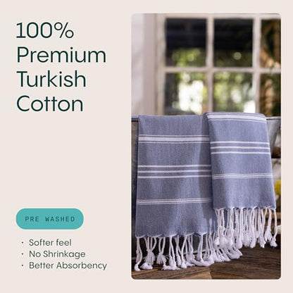 WETCAT Turkish Hand Towels with Hanging Loop, Set of 2 (20" x 30") 100% Turkish Cotton, Pre-Washed, Quick Drying, for Kitchen or Bathroom - Denim Blue - color: Denim Blue