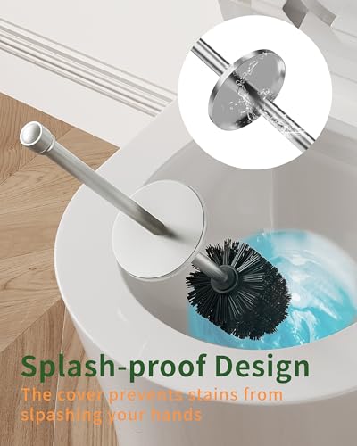 Toilet Brush and Holder Set, Toilet Bowl Brush for Bathroom with Long Handle, Stainless Steel Toilet Cleaner Brush with Durable Scrubbing Bristles,Splash-Proof (Brushed Nickel) - color: Brushed Nickel