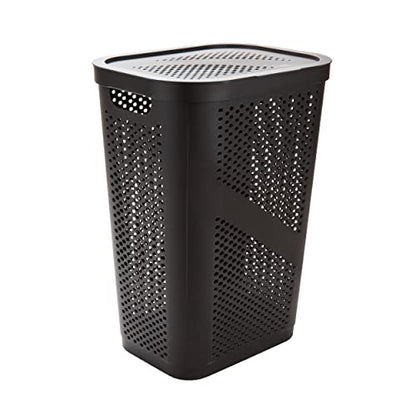 Mind Reader Slim Laundry Hamper with Lid, 60L Clothes Basket, Ventilated Plastic, Brown - color: Brown, size: Single