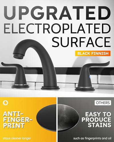 WOWOW Widespread Bathroom Faucet - 3 Hole, Black, 8 Inch Center, Double Handle, High Arc, Lavatory Basin Faucet with Pop Up Drain Assembly - color: Black