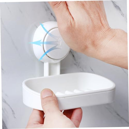 VICASKY Double Suction Cup Soap Dish Holder with Efficient Drainage Strong Wall Mount Suction for Shower and Bathroom Easy Install White Soap Tray Attachment Smooth Surfaces