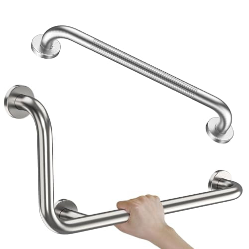 Brushed Nickel Angled Grab Bar 12x24 Inch, L-Shaped Grab Bar for Shower | 1.25" Diameter, Stainless Steel Safety Grab Rail, Bathroom Handrail 90 Degree, Handicap Bars for Bathtub Toilet, Wall Mounted - color: Brushed Nickel, size: 12x24 inch