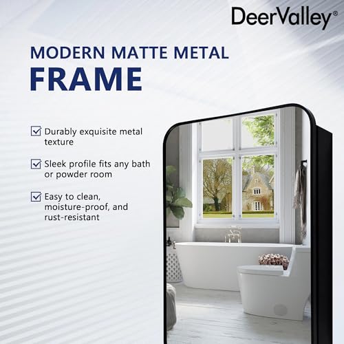 DeerValley 16 x 24 Inch Medicine Cabinet with Mirror, Black Bathroom Mirror Cabinet, Surface Mount, Adjustable Glass Shelves, Aluminum Framed Slow-Closing Door, Dual-Sided Mirrors - size: 16" x 24''
