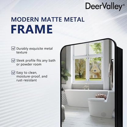 DeerValley 16 x 24 Inch Medicine Cabinet with Mirror, Black Bathroom Mirror Cabinet, Surface Mount, Adjustable Glass Shelves, Aluminum Framed Slow-Closing Door, Dual-Sided Mirrors - size: 16" x 24''