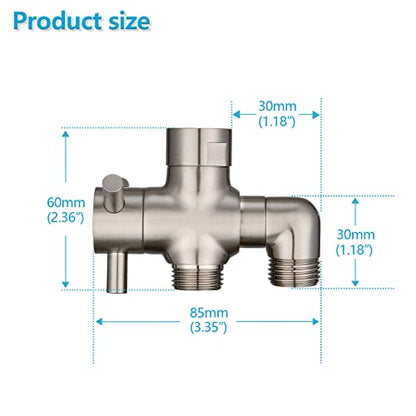 PDPBath Brass 3 Way Shower Arm Diverter Valve for Handheld Shower Head and Fixed Shower Head, G1/2 Universal Connection - Brushed Nickle - color: Brushed Nickel