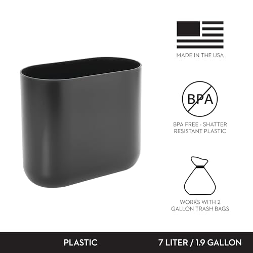 iDesign Small Slim Plastic Bathroom Trash Can, 2-Pack, Gray | Bedroom, Office, Desk, Dorm - color: Charcoal, style: Pack of 2