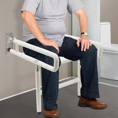 Wall Mounted Folding Shower Seat and Chair 19.69" Wide Foldable Shower Bench with Arms and Legs Home Care Stainless Steel Folding Shower Stool for Elderly, Pregnant Women and Disabled, 441lb Capacity - color: White