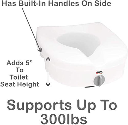 Carex Health Brands Carex E-Z Lock Raised Toilet Seat, Adds 5 Inches to Toilet Height, Elderly and Handicap Toilet Seat with Handles