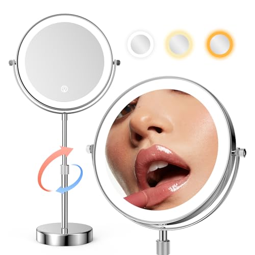 Nicesail LED 7X Make up Mirror, 8 Inch, 4000 mAh Rechargeable Chrome Finish | Mirror with Light of 3 Colors, Brightness Adjustable, Height Adjustable, Double Sided (8 Inch, 7X), Magnifying Lighted Makeup - color: Chrome-7x