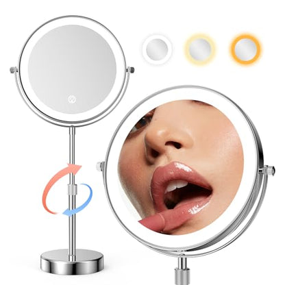 Nicesail LED 7X Make up Mirror, 8 Inch, 4000 mAh Rechargeable Chrome Finish | Mirror with Light of 3 Colors, Brightness Adjustable, Height Adjustable, Double Sided (8 Inch, 7X), Magnifying Lighted Makeup - color: Chrome-7x