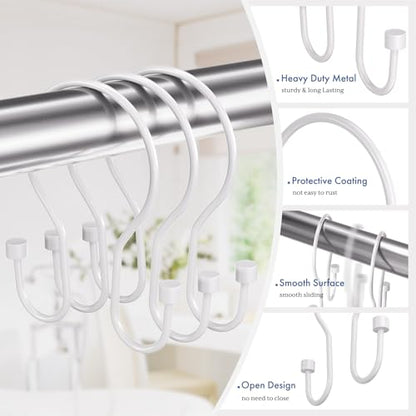 Bathway White Shower Curtain Hooks Shower Curtain Rings with Cylindrical Design, 12Pcs Metal Shower Curtain Hooks Rust Proof, Smooth Glide Double Shower Hooks Rings for Shower Curtain - color: White, style: Minimalist Shower Hooks with Cylinders
