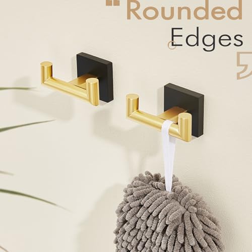 KOKOSIRI Robe Hooks Bath Towel Hooks Bathroom Hardware Double Coat Hooks Wall Mounted, Stainless Steel 2 Pack Black with Gold B1015GDK-P2 - color: Black Gold, size: 2 Pack