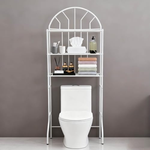 Over Toilet Storage Organizer - 3-Tier Bathroom Shelf Unit with 35.4" Clearance, 55lb Capacity, White Freestanding Metal Rack for Toiletries & Towels