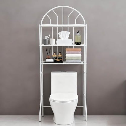 Over Toilet Storage Organizer - 3-Tier Bathroom Shelf Unit with 35.4" Clearance, 55lb Capacity, White Freestanding Metal Rack for Toiletries & Towels