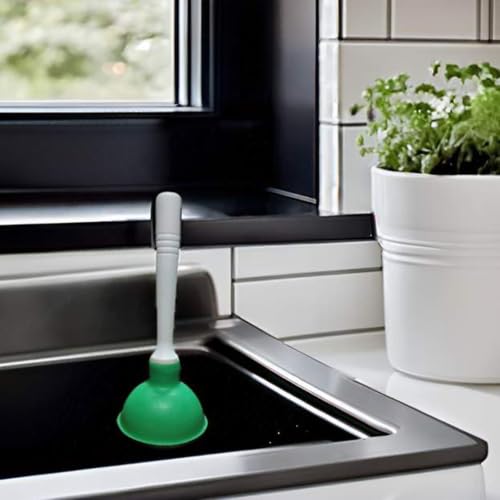 NewFerU Drain Plunger, Small 4-Inch Sink Clog Remover, Mini Hand Unclogger | Rubber Cup Plumber Helper, Force Tiny Compact Tool with 9 inch Short Handle for Kitchen Bathroom, Toilet, Shower, Bath Tub - color: Green