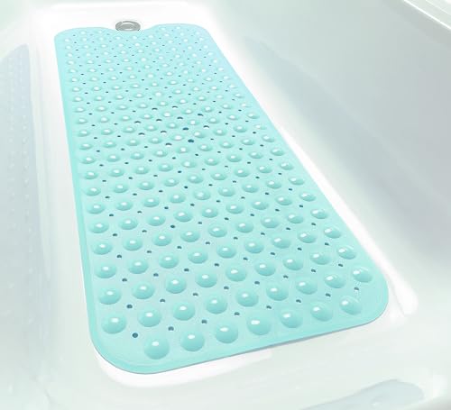 Extra-Long Non-Slip Bathtub & Shower Mat 39”x16” (Smooth/Non-Textured Tubs Only) Safe, Clean, Machine-Washable, Superior Grip&Drainage, Vinyl, Opaque Aqua/Blue-Green - color: Opaque Aqua (Blue-green), size: 39" x 16" (Rectangular)
