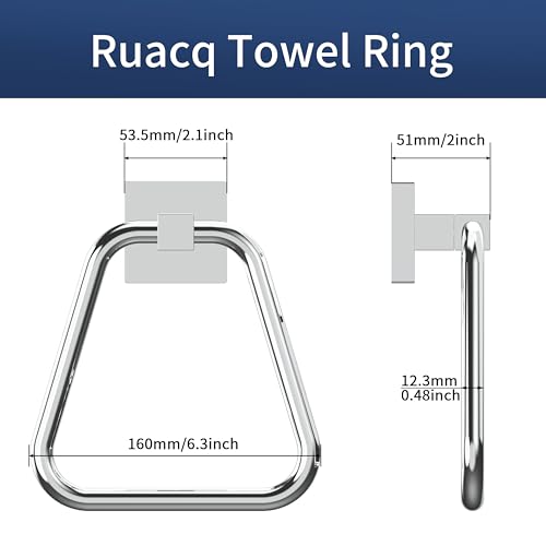 RUACQ Towel Ring, Hand Towel Holder for Bathroom Wall, Chrome | Wall Mounted Hand Towel Bar, 304 Stainless Steel Towel Hanger, Square Base, Geometric Towel Holder Design, Modern, Heavy Duty - color: Chrome