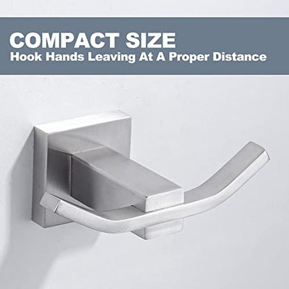 WOWOW Towel Hooks for Bathrooms Brushed Nickel, SUS304 Stainless Steel Coat Hook, Bathroom Robe Towel Holder, Heavy Duty Robe Hooks, Bathroom Double Towel Hooks for Coats, sponges, Clothes Wall Mount - color: Brushed Nickel