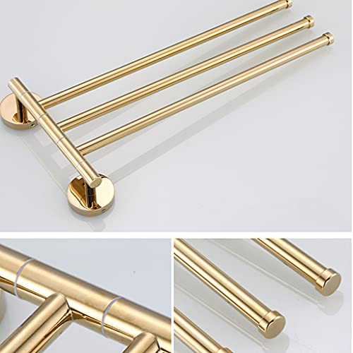 ZHOUXIAO Gold Brass Swing Out Towel Bar Holder Wall Mount/Polished Chrome Swivel Towel Rack for Bathroom or Kitchen, Metal Towel Bar Folding Arm Swivel Hanger Bathroom Storag 3Bars