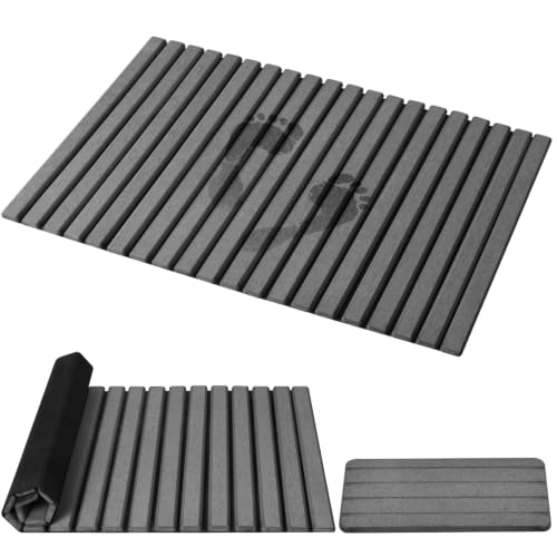 Foldable Stone Bath Mat for Bathroom, 2 Pcs Upgraded Large Super Absorbent Diatomaceous Earth Mat with Non-Slip Base, Quick Drying Floor Mat for Bathroom Kitchen Counter (24" x 16", Grey) - color: Grey, size: 24" x 16" (Rectangular)