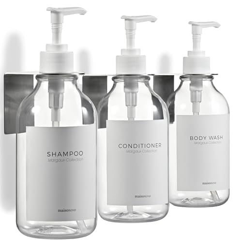 MaisoNovo Shampoo and Conditioner Dispenser|Refillable Clear Set of 3 | No Drill Wall Mount - Shower Soap Dispenser · Holds Body Wash or Hand Soap · Wall Soap Dispenser - For shower and bathroom - color: Clear Set of 3