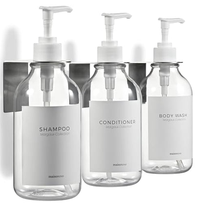 MaisoNovo Shampoo and Conditioner Dispenser|Refillable Clear Set of 3 | No Drill Wall Mount - Shower Soap Dispenser · Holds Body Wash or Hand Soap · Wall Soap Dispenser - For shower and bathroom - color: Clear Set of 3