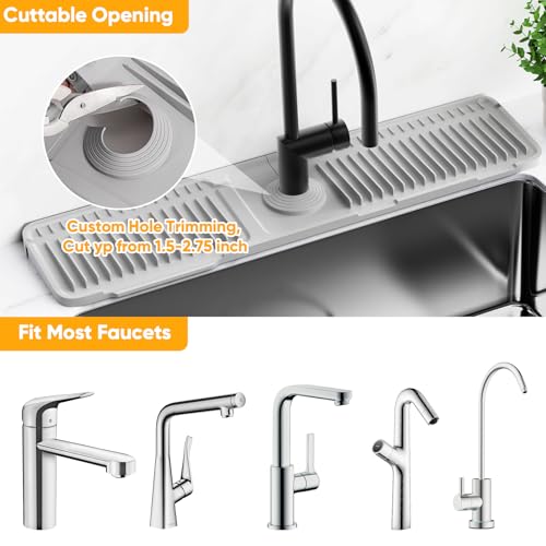24'' Folding Faucet Mat for Kitchen Sink Splash Guard[7° Slope Fast Self-draining][Snap Lock Fit] Kitchen Sink Faucet Mat Splash Guard Kitchen Sink Area Water Splash Guard Behind Faucet Draining Mat - color: Light Gray, size: 24" x 5.5"