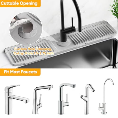 24'' Folding Faucet Mat for Kitchen Sink Splash Guard[7° Slope Fast Self-draining][Snap Lock Fit] Kitchen Sink Faucet Mat Splash Guard Kitchen Sink Area Water Splash Guard Behind Faucet Draining Mat - color: Light Gray, size: 24" x 5.5"