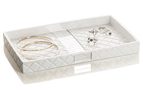 Creative Scents Quilted Mirror Vanity Trays for Bathroom – Decorative Cosmetics Organizer - Durable Resin -Bathroom Tray for Arranging Perfume/Jewelry/Makeup - Elegant Bathroom Accessories (White) - style: Vanity Tray