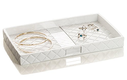 Creative Scents Quilted Mirror Vanity Trays for Bathroom – Decorative Cosmetics Organizer - Durable Resin -Bathroom Tray for Arranging Perfume/Jewelry/Makeup - Elegant Bathroom Accessories (White) - style: Vanity Tray