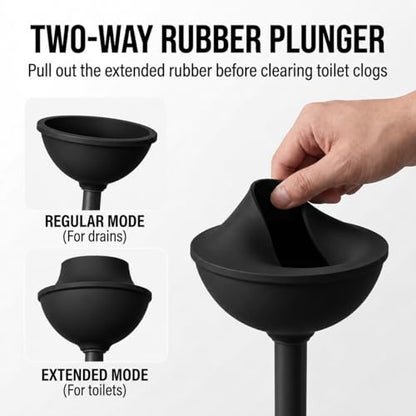Toilet Plunger and Bowl Brush with Holder, Heavy Duty Toilet Brush and Plunger Set for Bathroom Cleaning, 1 Set (Black) - color: Black