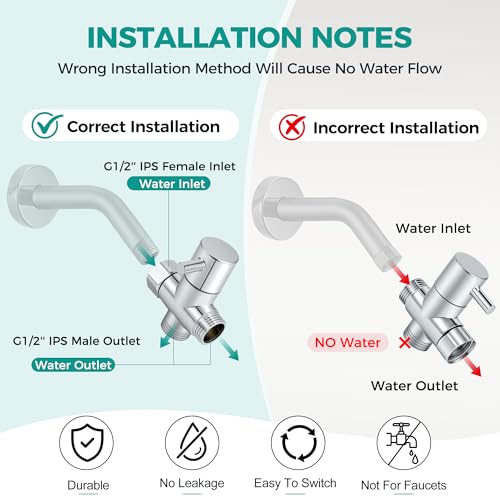 3 Way G1/2 Shower Diverter Valve, Solid Metal Shower Head Splitter | Premium Shower Arm Diverter for Handheld Shower Head, Fixed Spray Head, Rainfall Showerheads, Easy To Install, Chrome
