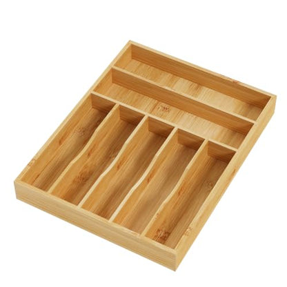 BAMEOS Bamboo Flatware Organizer 16.5×12.8 –Silverware Tray for Small Kitchen Drawers, 2" H Cutlery Holder | Forks, Spoons, Knives - size: 2''H 16x13