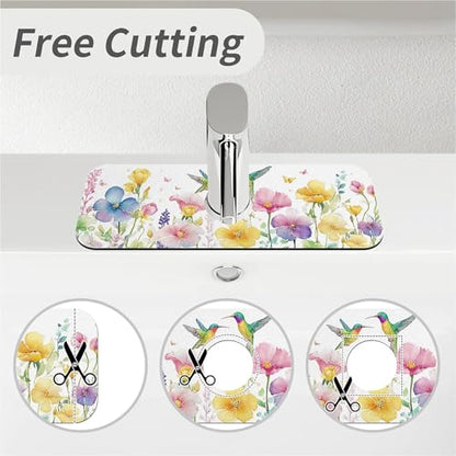 Kitchen Sink Splash Guard，Spring-flowers with hummingbirds Faucet Mat Sink Gadgets-Super Absorbent Fast Drying Mat Drip Catcher for Kitchen, Bathroom,Sink Mat, Dish Drying Mat, Bathroom(15" X 5.5" ) - color: Spring-flowers with hummingbirds